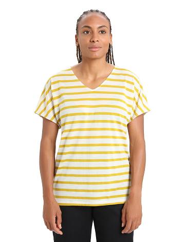 Dámské Tričko Icebreaker Merino Drayden Reversible Krátké Sleeve Top Stripe Zlaté | CZ 1340WNBY